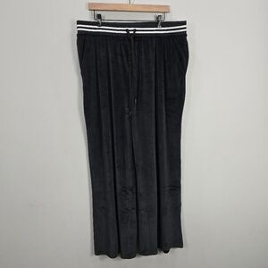 Victoria's Secret Lounge Pants XXL Black Velour Ribbed Wide Leg Pull On Cozy NWT